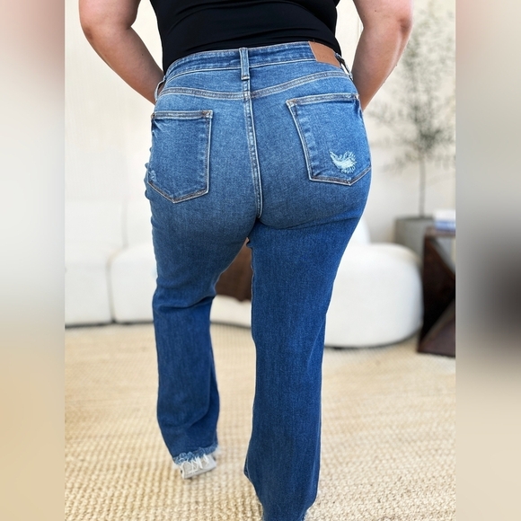 Judy Blue MR Dark Wash Straight Fit Dad Jeans Stretch Distressed 7/28 9/29 NEW - Picture 14 of 16